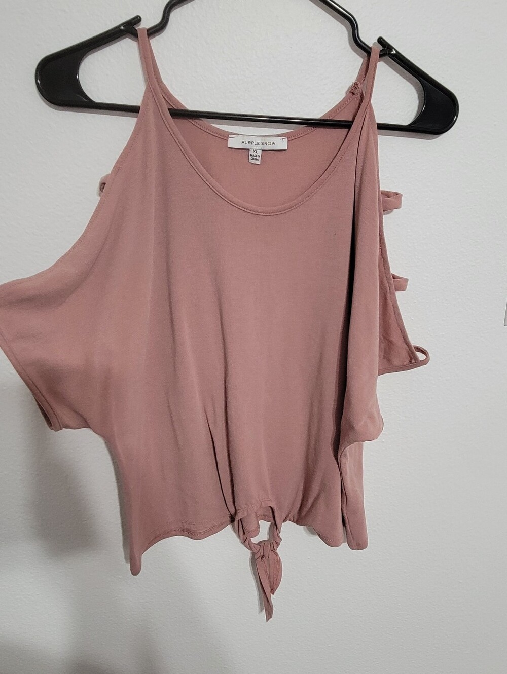 Purple Snow Dusty Mauve Tie-Front Cold-Shoulder Tank